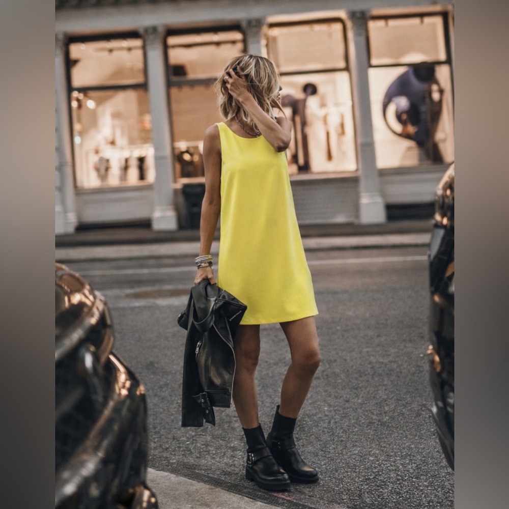 BCBG Maxazria yellow cowl back mini dress